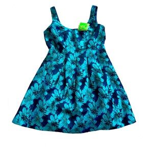Cappagallo sz 14 Navy/Turquoise Floral Mini Dress NWT